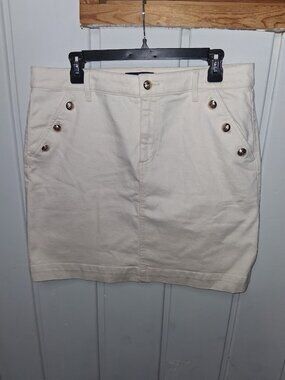 Talbots Simply Flattering Ivory Denim Sailor Button Mini Skirt NWT Sz 14P